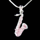 Swarovski Crystal Classy Tenor Alto Pink Saxophone Necklace New