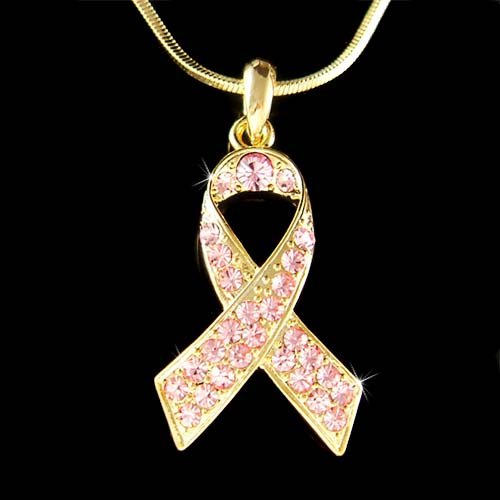 Swarovski Crystal Pink Ribbon Breast Cancer Awareness Necklace