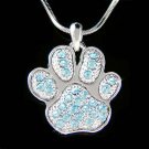 Swarovski Crystal Aqua Dog Cat Animal Pawprint Pendant Necklace