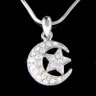 Swarovski Crystal Crescent Moon Star Flag Charm Pendant Necklace