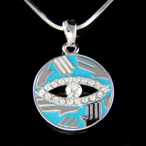 Swarovski Crystal Hamsa Hand Fatima Evil Eye Turquoise Necklace