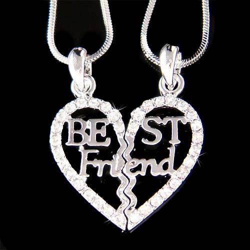 Swarovski Crystal Best Friend Heart 2 Chains 2 Pendant Necklace