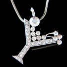 Swarovski Crystal Martini Cocktail Glass Olive Pendant Necklace