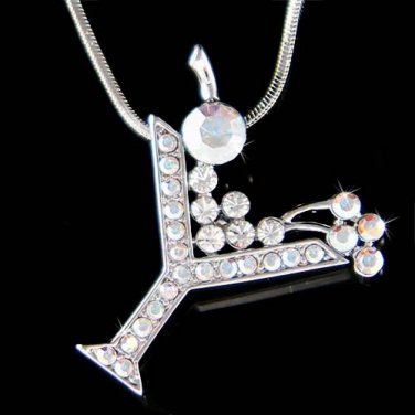 Swarovski Crystal Martini Cocktail Glass Olive Pendant Necklace