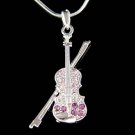 Swarovski Crystal Purple Violin Bow Fiddle Music Charm Necklace