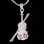 Swarovski Crystal Purple Violin Bow Fiddle Music Charm Necklace