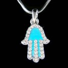 Swarovski Crystal Turquoise Enamel Jewish Hamsa Hand Necklace
