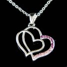 Swarovski Crystal Purple Open Double Heart Love Pendant Necklace
