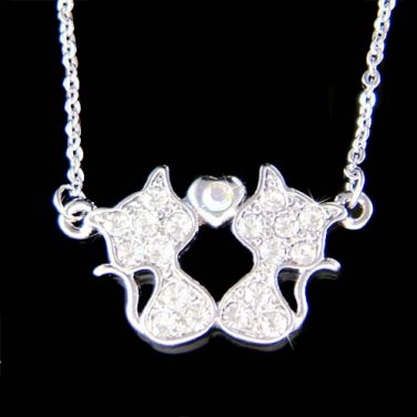 Swarovski Crystal Cat Kitty Kitten Lover Love Heart Necklace New