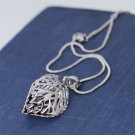 Silver Plated 3D Cut Out Filigree Leaf Nature Pendant Necklace