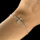 Swarovski Crystal Cute Sideways Cross Charm Fine Chain Bracelet