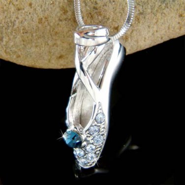 Swarovski Crystal Blue Ballet Shoes Ballerina Slippers Necklace