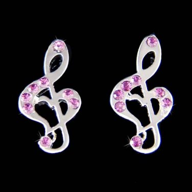 Swarovski Crystal Purple Treble G Clef Heart Music Note Earrings