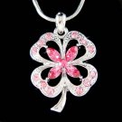Swarovski Crystal Pink 4 Leaf Clover Lucky Shamrock Necklace New