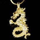 Swarovski Crystal Gold Dragon Fairy Myth Chinese Charm Necklace