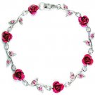Swarovski Crystal Hot Pink Rose Flower Floral Jewelry Bracelet