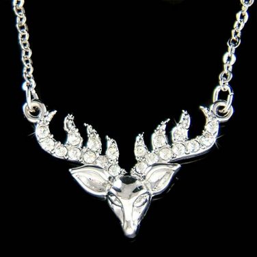 Swarovski Crystal Deer Bull Elk Antlers Charm Necklace for Hunter