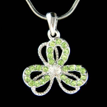 Swarovski Crystal Irish Ireland 3 Leaf Clover Shamrock Charm Necklace
