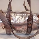 VICTORIA SECRET PINK METALLIC DUFFLE GYM SILVER BAG NEW