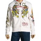 ED HARDY MEN TIGER EAGLE HOODIE OFF-WHITE JACKET SIZE L