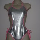 VICTORIA SECRET METALLIC SILVER BIKINI 1-PC SWIMSUIT M