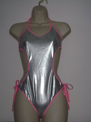 VICTORIA SECRET METALLIC SILVER BIKINI 1-PC SWIMSUIT M