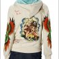ED HARDY GIRL SKULL HOODIE FAUX FUR RHINESTONES SIZE S