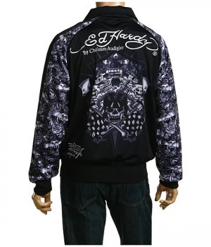 NEW ED HARDY MEN BLACK SKULL FLAGS TRACK JACKET SIZE L