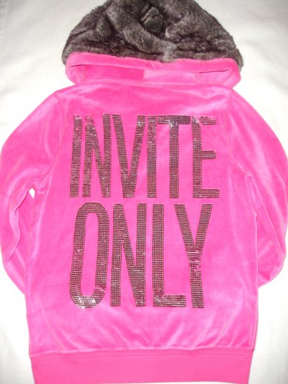 VICTORIA SECRET PINK BLING INVITE ONLY HOODIE W/FUR XS