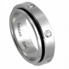 Stainless steel Band spinning Ring with CZ Stone Size11