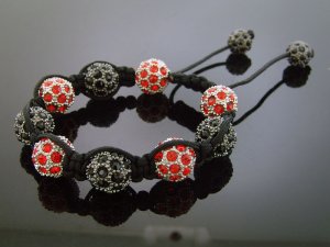 Big Bead Shamballa Red & Black CZ Bracelet 12MM