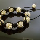 Big Bead Shamballa White CZ Bracelet 12MM Yellow Gold