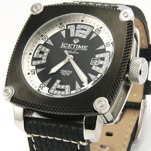 Men Icetime Salem 50mm Square 0.10Ct 4 Diamonds Watch