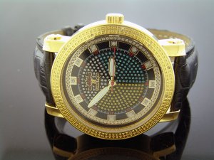 Techno Royale 50mm Round Yellow Gold Tone case 12 Diamonds Watch