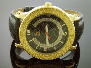 Techno Royale 50mm Round Yellow Gold Tone case 12 Diamonds Watch
