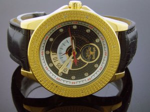 Techno Royale 50mm Round Yellow Gold Tone case 12 Diamonds Watch