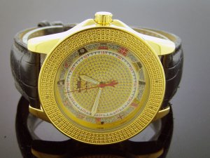 Techno Royale 50mm Round Yellow Gold Tone case 12 Diamonds Watch