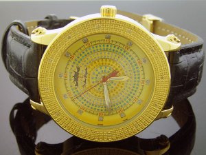 Techno Royale 50mm Round Yellow Gold Tone case 12 Diamonds Watch