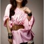T-1906 Korea Chic Wide Shoulder Satin Loose Blouse - Pink [T-1906]