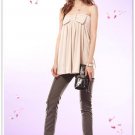 Romantic 2 Ways Wear Pockets + Ribbon Blouse - Beige