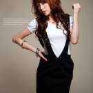 Shining Plates V-Shape Suspenders Cotton Skirt - Black
