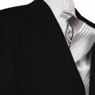 48L Mantoni 2-pc Men's Suit Solid Black Wool 2 Button Flat Front Pants Free Hem-up & Tie Size 48L