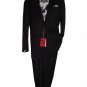 36S Mantoni 2-pc Men's Suit Solid Black Wool 2 Button Flat Front Pants Free Hem-up & Tie Size 36S