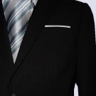 52R Fiorelli 2-Button Men's Suit Black with Thin Stripes with Flat Front Pants FREE Tie Size 52R
