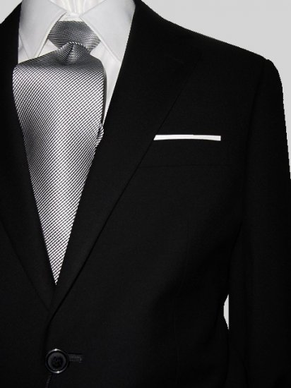48R Giorgio Fiorelli 2-Button Men's Suit Solid Black Flat Front Pants FREE Tie Size 48R