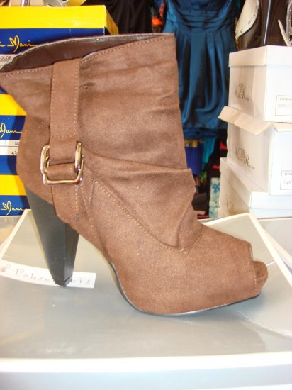 Brown Suede Open Shoe Bootie 8 1/2