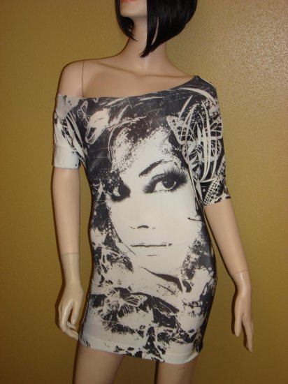 Black and White Face Print Mini Dress Size Medium