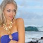 L *HOT Brazilian Rhinestone Bikini* Blue Beach Swimsuit Cute As A Bunny Vix-en Swimwear 14kt Gold!