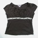 Girls Brown Shirt with Beaded Lace Trim Across Chest, Size L Girls Brown Shirt with Beaded Lace Trim Across Chest, Size L