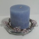 Blue Candle with Candleholder Glass Plate & Decorative Beaded Trim, 3 pc Blue Candle with Candleholder Glass Plate & Decorative Beaded Trim, 3 pc